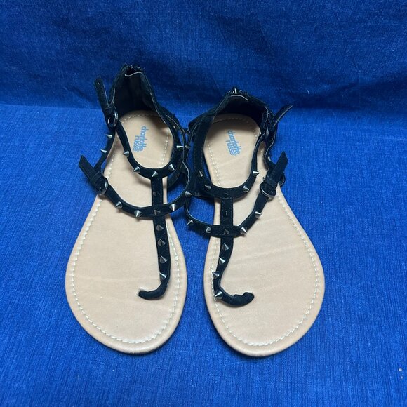 Size 9.5 Charlotte Russe Black & Chrome Spiked Studded Sandals - Picture 3 of 10